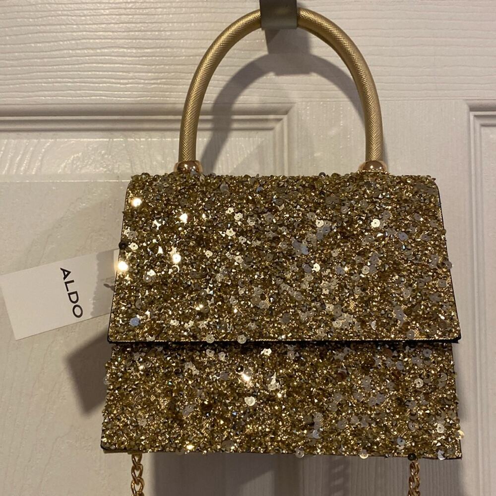 BNWT ALDO Gold Glitter Evening Sequin Glam Crossbody Bag